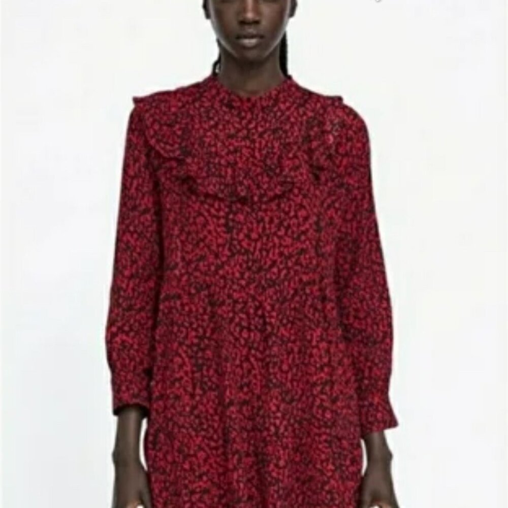 Zara red animal print long sleeve midi dress